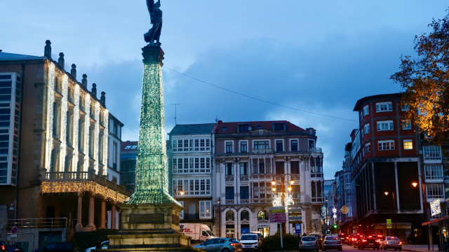 Christmas lighting in  Galicia square